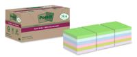 Post-it Super Sticky 100% Recycled Notes Assorted Colours 76 x 76 mm 70 Sheets Per Pad (Pack 18 14+4 Free) 7100284782