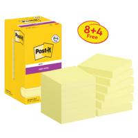 Post-it Super Sticky Notes 76x76mm Canary Yellow Promo Pack 90 Sheets per Pad (Pack 8 + 4 Free) - 7100290174