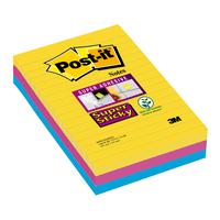Post-it Super Sticky Notes Rio Ruled 90 Sheets 101x152mm Yellow/Fuchsia/Blue Ref 4690-SS3RIO-EU [Pack 3]