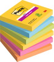 Post-it Pack of 6 Super Sticky Notes 76x76mm 90 Sheets Carnival Colours