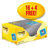 Post-it Canary Yellow Notes Value Pack Pad of 100 Sheets 38x51mm Ref 653CY-VP20 [Pack 20]