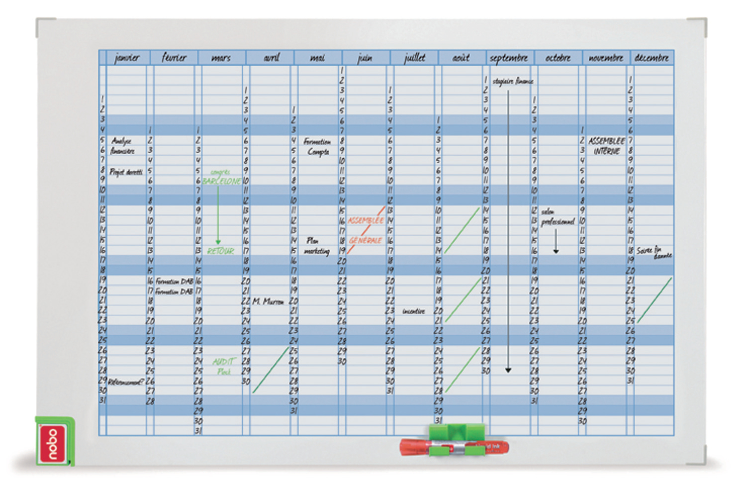 Nobo Performance Planning Board Annual Grid Magnetic Drywipe W900xH600mm