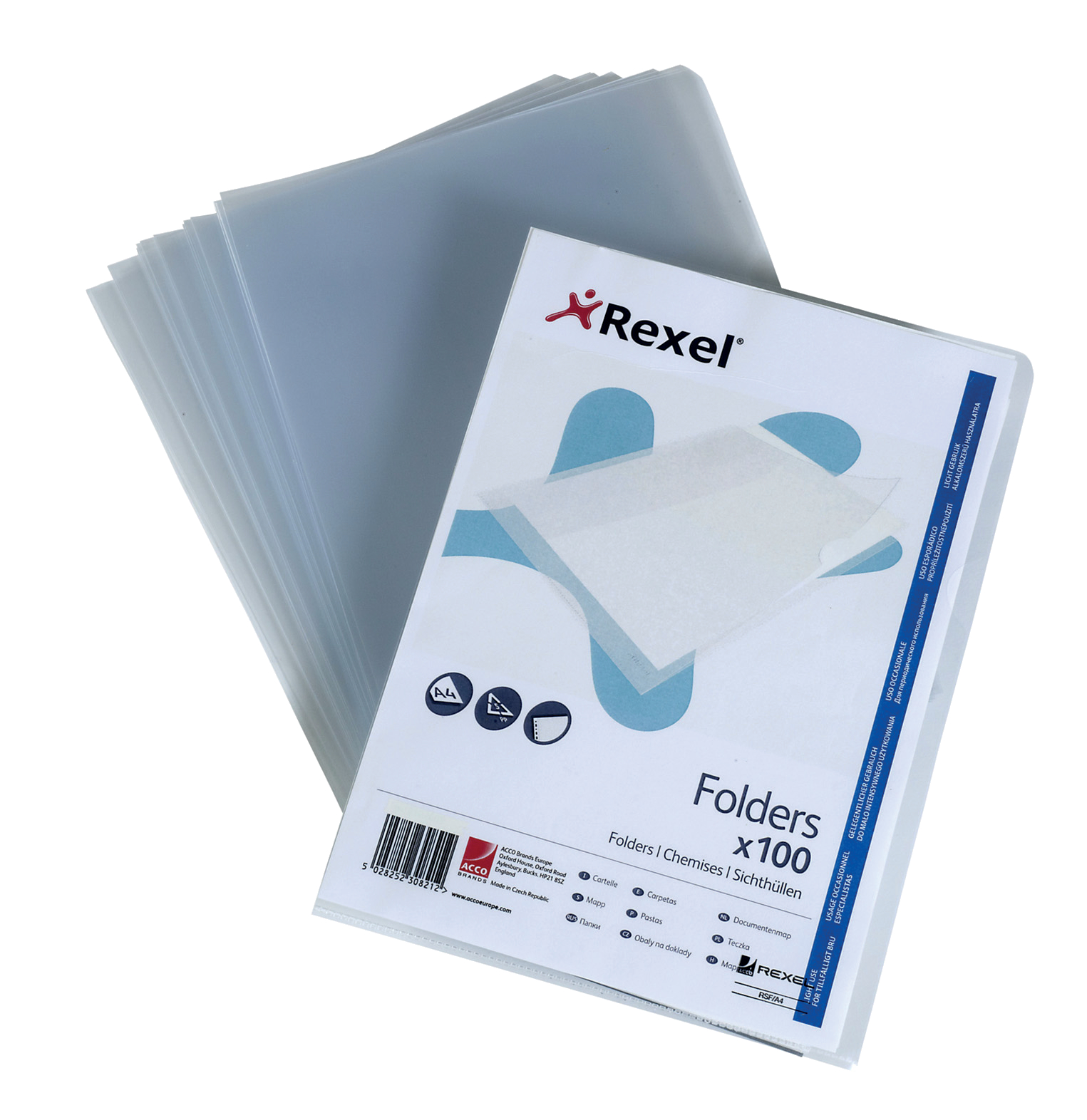 Rexel Super Fine A4 Document Folder, Glass Clear, 105mic, Cut Flush, Copy Safe, Pack 100