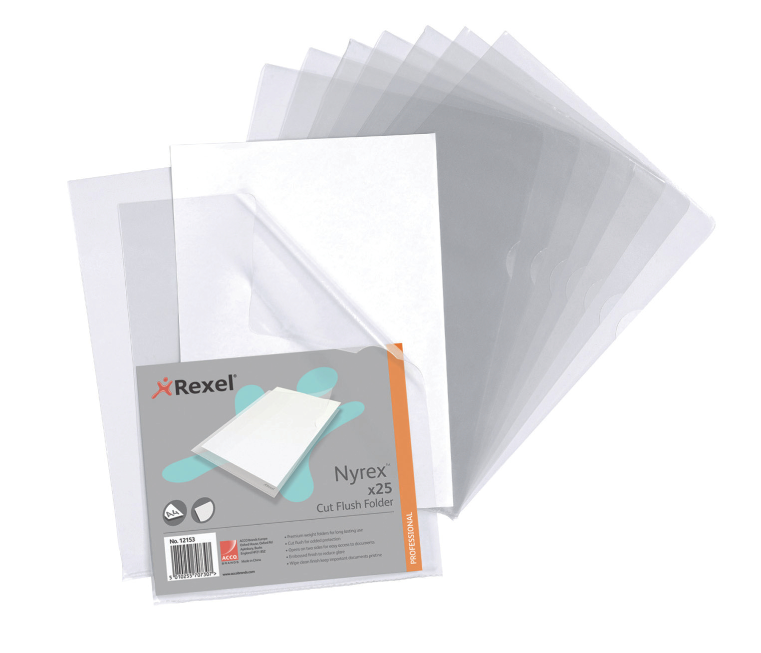 Rexel Nyrex™ Premium A4 Document Folder, Clear Embossed, 100mic, Cut Flush, L-Folder, Pack of 25 - Outer carton of 4