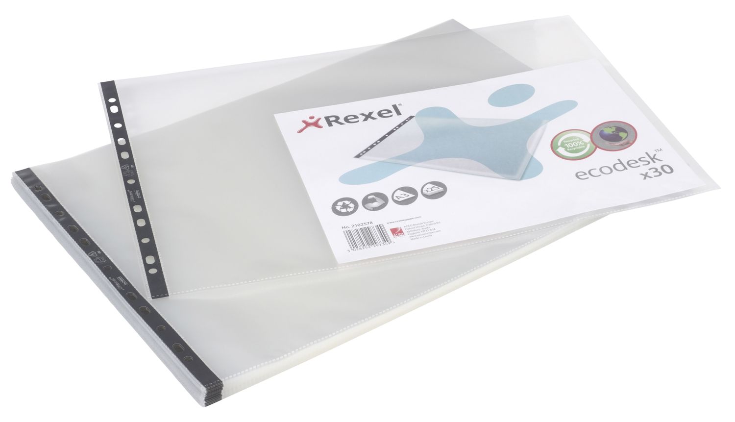 Rexel Ecodesk Punched Pocket Recycled Top Opening 100 Micron A3 Landscape Clear Ref 2102578 [Pack 30]