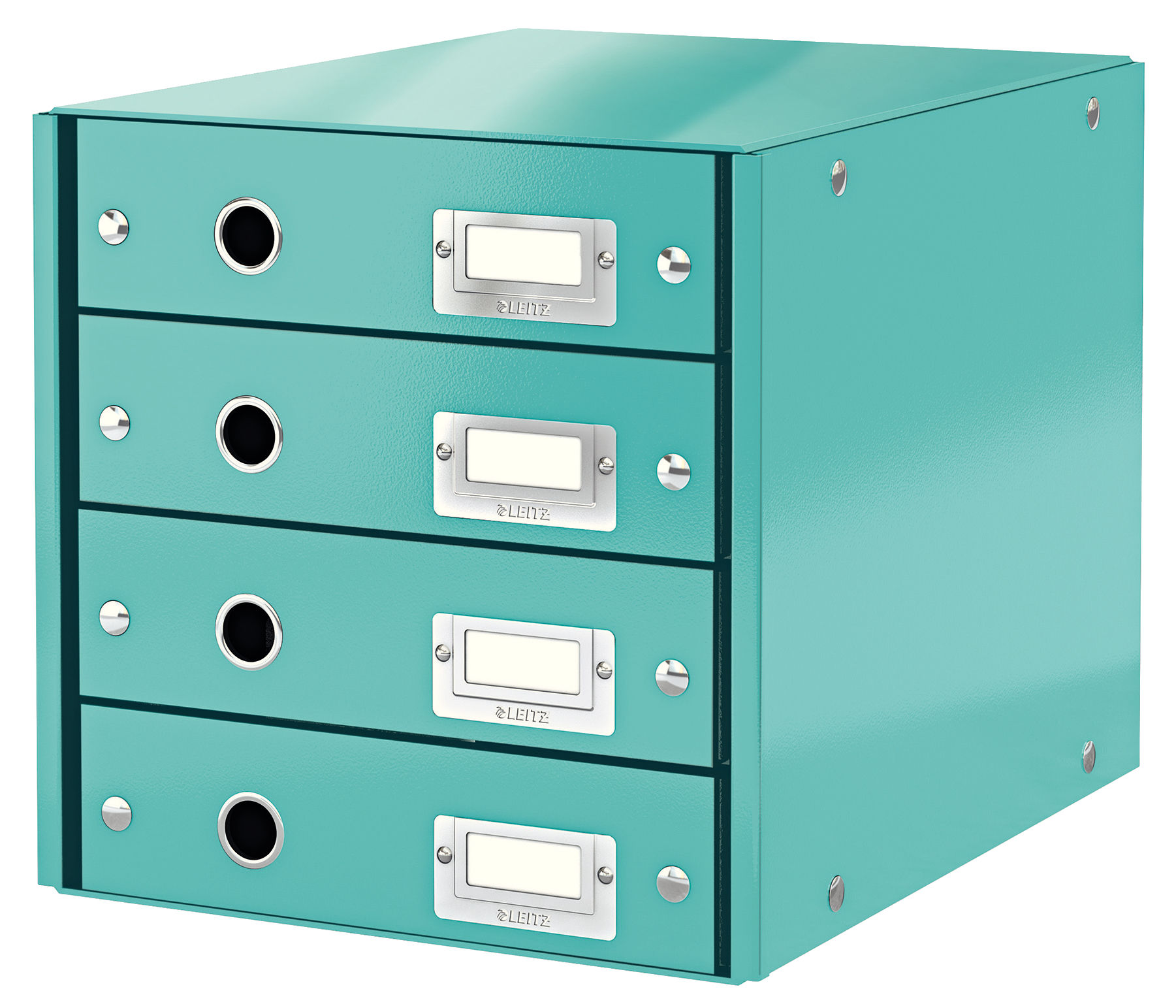 Leitz WOW Click & Store Drawer Cabinet (4 drawers). With thumbholes and label holders. For A4 formats. Ice Blue.