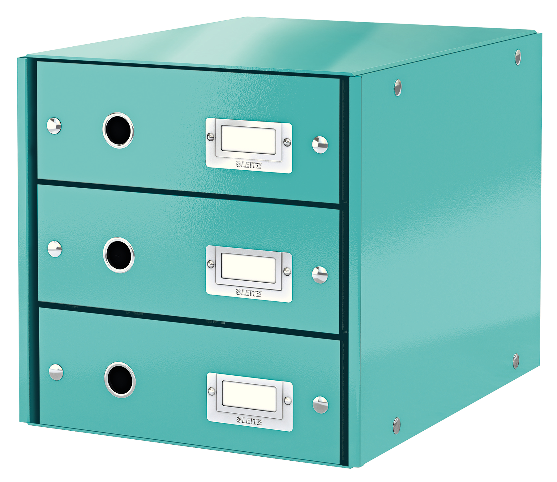Leitz WOW Click & Store Drawer Cabinet (3 drawers).  With thumbholes and label holders. For A4 formats. Ice Blue.