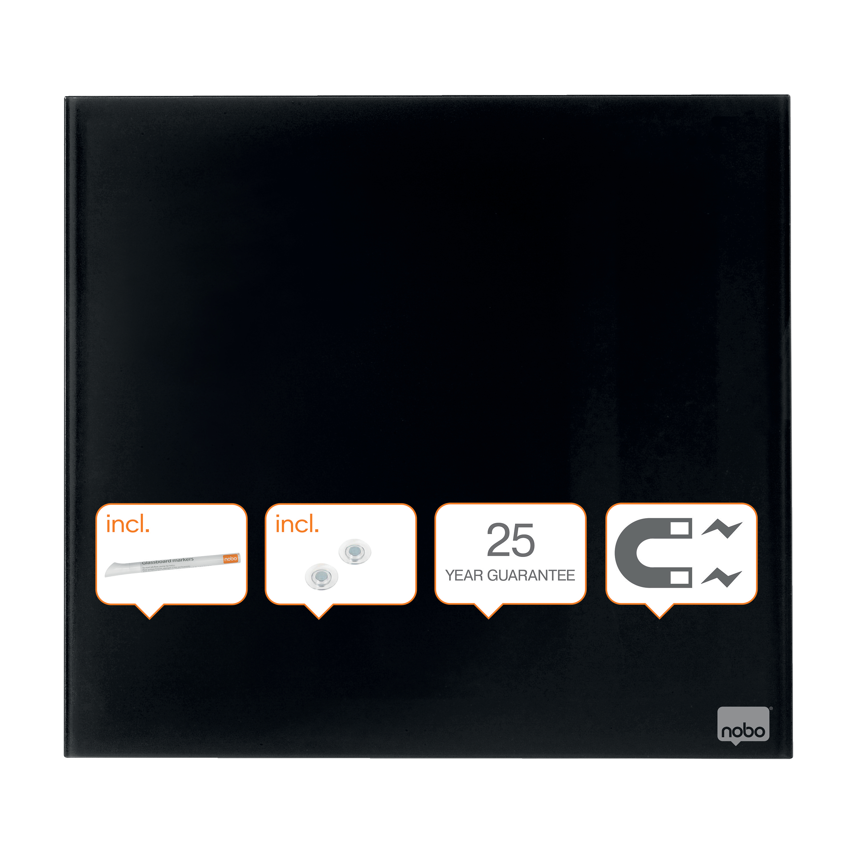 Nobo Glass Small Whiteboard, Black, Magnetic Tile, 300 X 300mm