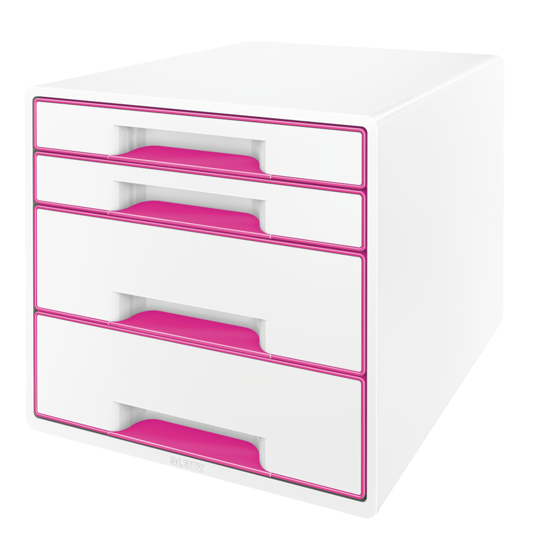Leitz WOW CUBE Drawer Cabinet, 4 drawers (2 big and 2 small). A4 Maxi. White/pink