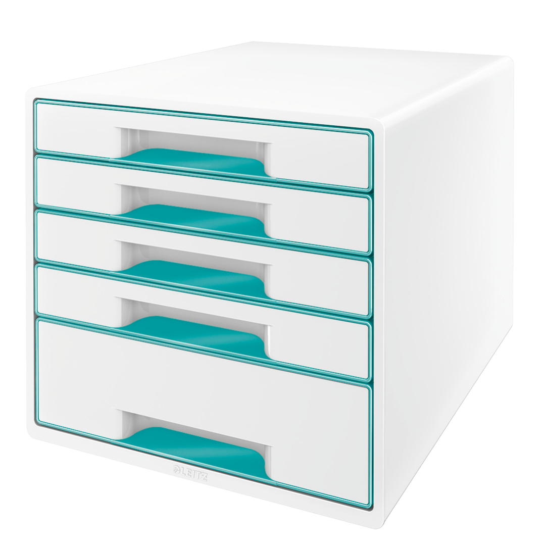Leitz WOW CUBE Drawer Cabinet, 5 drawers (1 big and 4 small). A4 Maxi. White/ice Blue