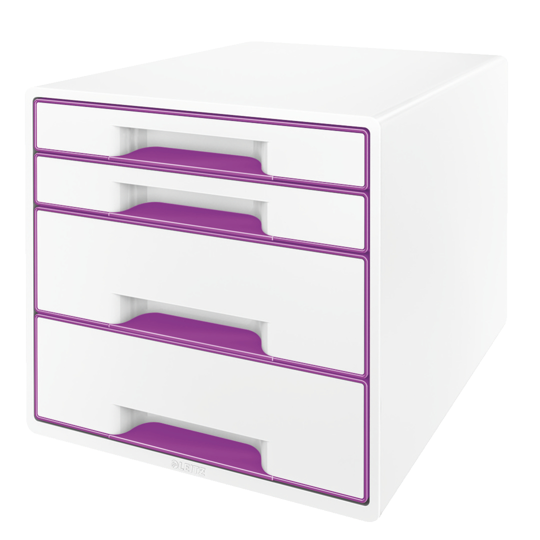 Leitz WOW CUBE Drawer Cabinet, 4 drawers (2 big and 2 small). A4 Maxi. White/purple