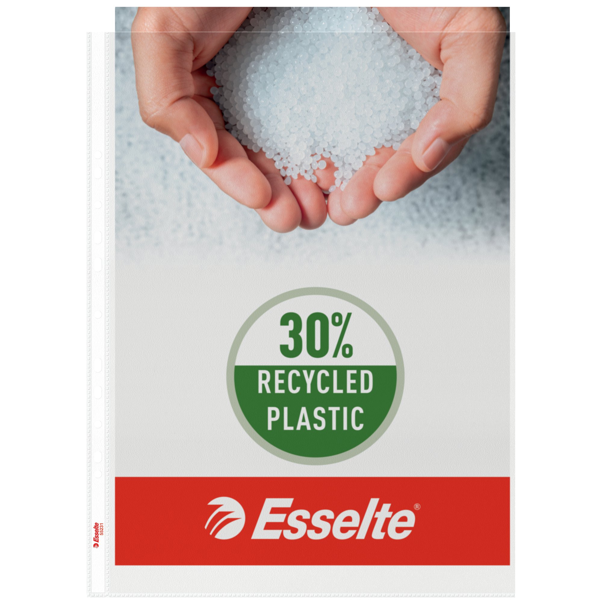 Esselte Quality Punched Pocket, Holds up to 20 A3 sheets, Transparent, Matte, 85 Micron Polypropylene, 30% pre-consumer recycled (Pack 50)