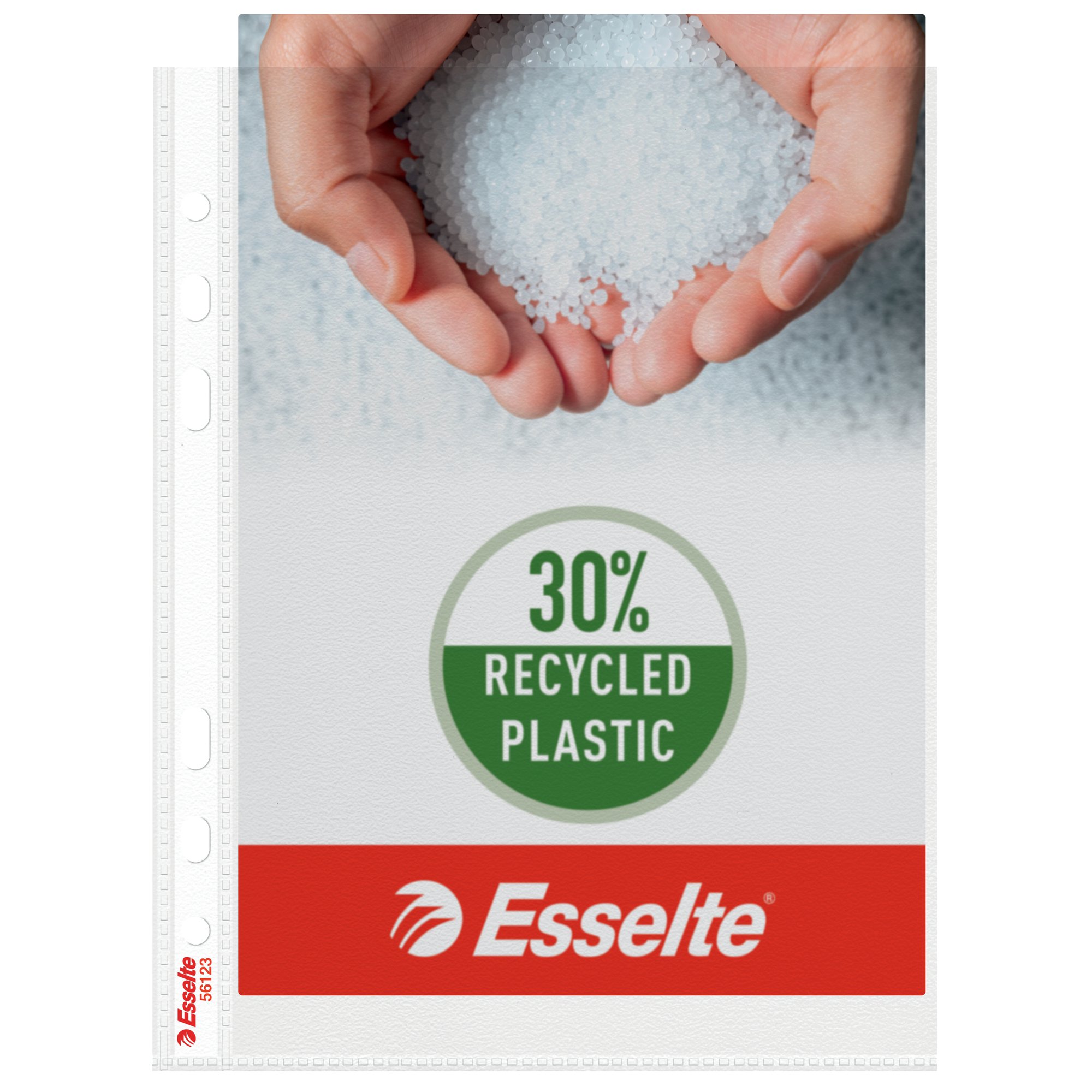 Esselte Quality Punched Pocket, Holds up to 20 A5 sheets, Transparent, Matte, 85 Micron 30% pre-consumer recycled plastic PP (Pack 100)