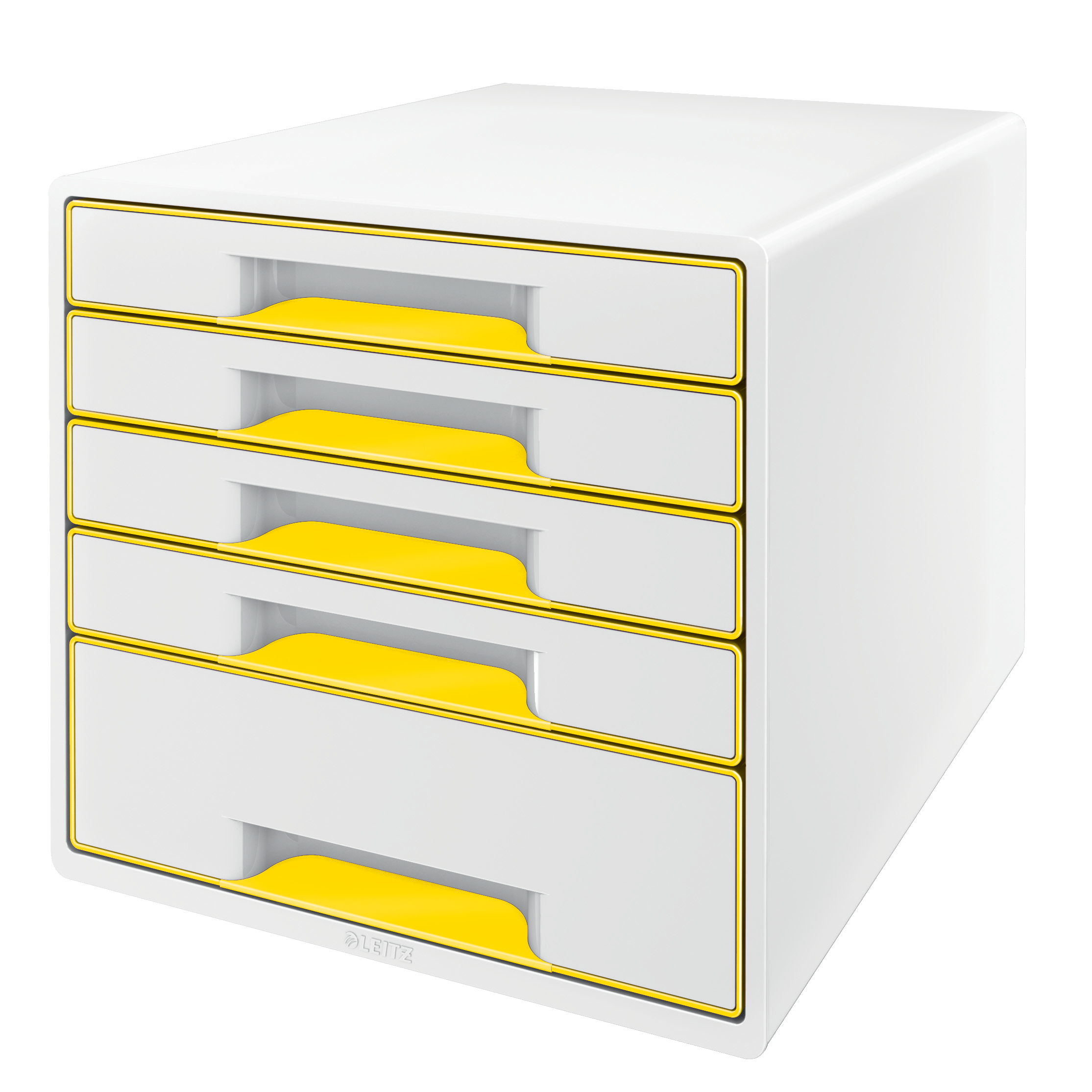Leitz WOW CUBE Drawer Cabinet, 5 drawers (1 big and 4 small). A4 Maxi. White/yellow