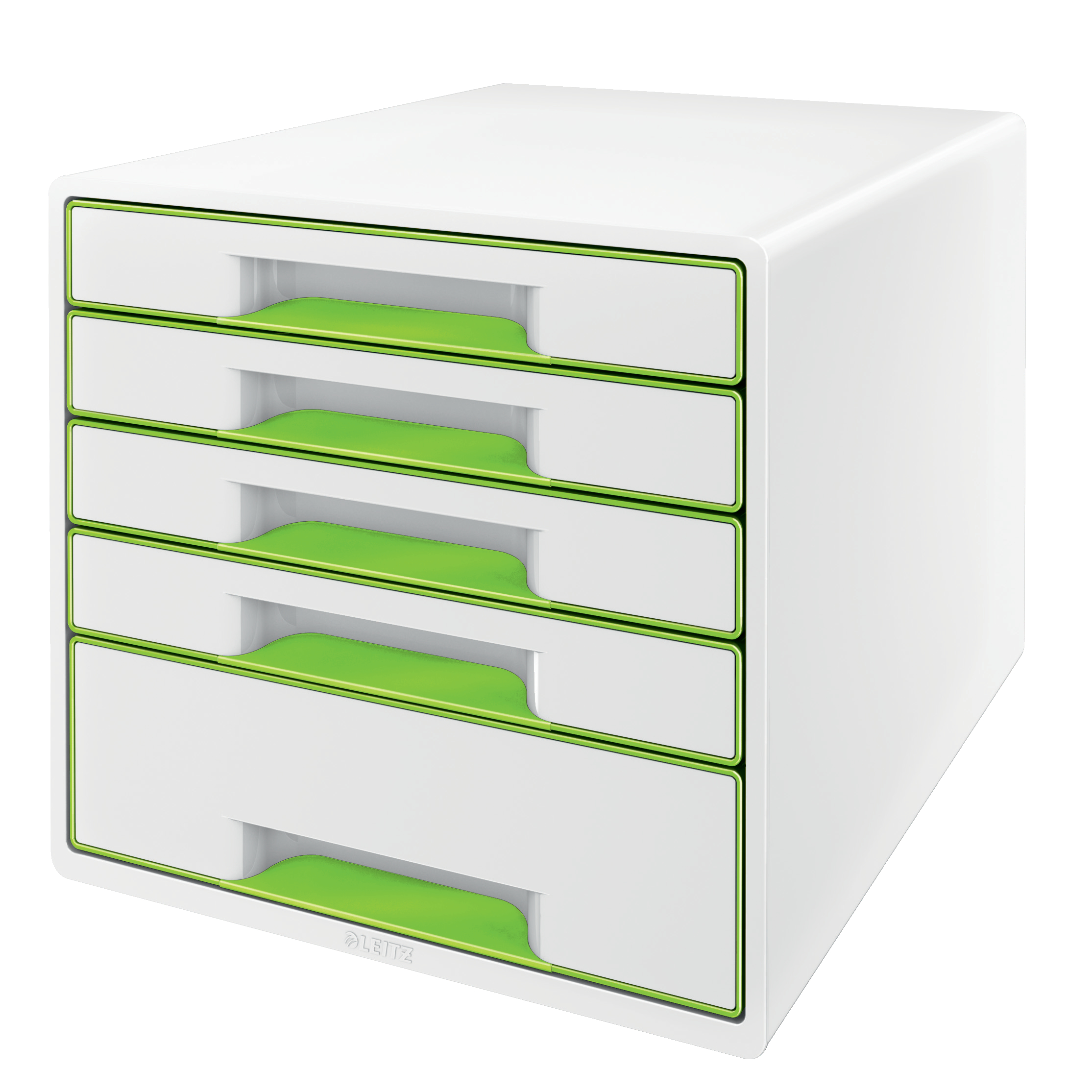 Leitz WOW CUBE Drawer Cabinet, 5 drawers (1 big and 4 small). A4 Maxi. White/green