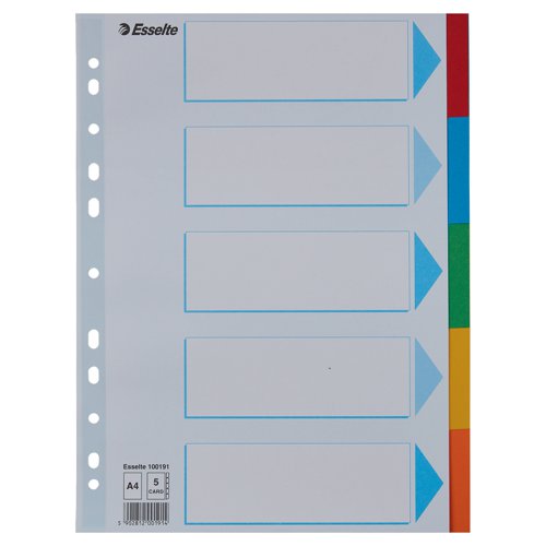 Esselte A4 1-5 Dividers, HD recycled Cardboard Blue/Multicolour - Outer carton of 20