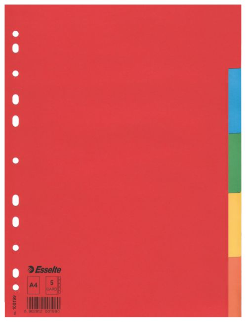 Esselte Cardboard Divider A4 5 Tabs Multicolour - Outer carton of 20
