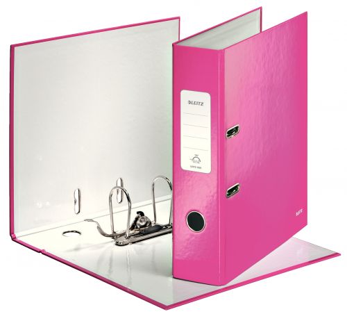 Leitz Wow Lever Arch File Laminated Paper on Board A4 80mm Spine Width Pink (Pack 10) 10050023