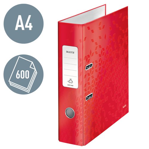 Leitz WOW Lever Arch File A4 80mm Red (Pack of 10) 10050026