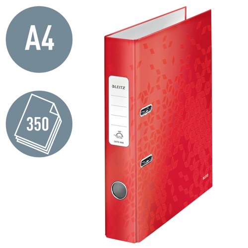 Leitz Lever Arch File 180 WOW A4 50mm Red (Pack 10) - 10060026