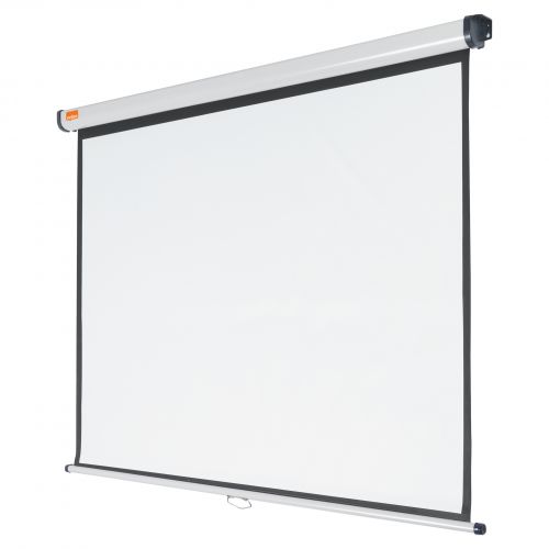The brilliant matt white surface of this screen provides a sharp, detailed image that can be easily viewed by everyone in the audience. The screen can be easily retracted into its housing to protect from damage or to store when not in use. With the optional extension brackets, the screen can be mounted over a whiteboard or tilted towards the audience. 1500x1138mm.