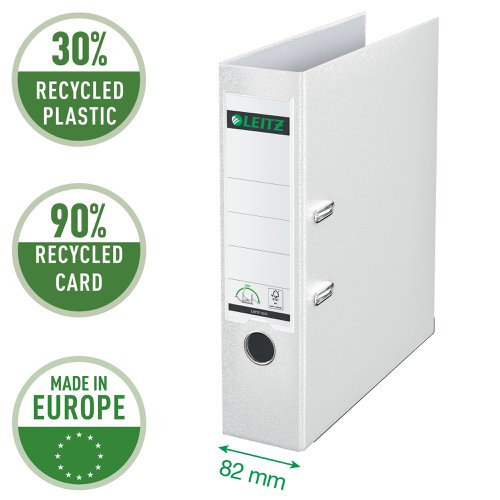 20227ES - Leitz 180 Lever Arch File Polypropylene A4 80mm Spine Width White (Pack 10) 10101001
