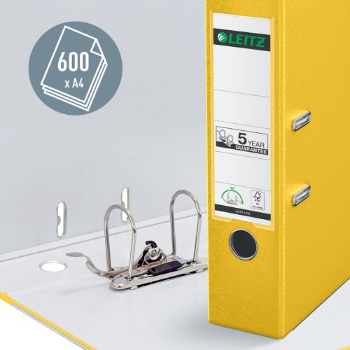 Leitz 180 Lever Arch File Polypropylene A4 80mm Spine Width Yellow (Pack 10) 10101015 20220ES
