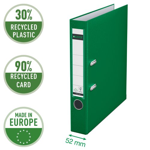 21741AC - Leitz Lever Arch File A4 Polypropylene 180 50mm Green (Pack 10) - 10151055