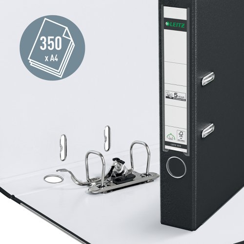 20136ES - Leitz 180 Lever Arch File Polypropylene A4 52mm Spine Width Black (Pack 10) 10151095