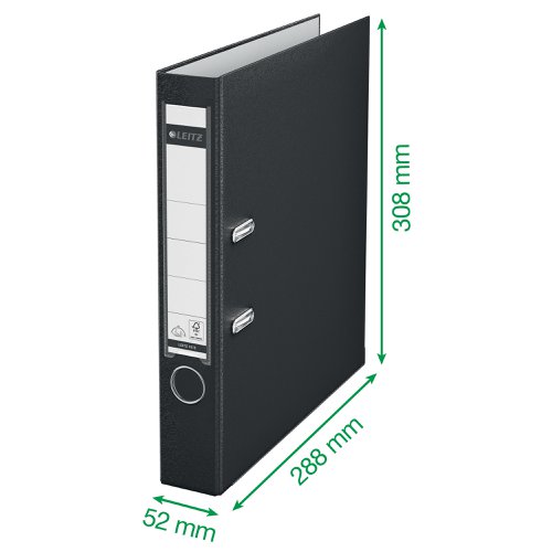 20136ES - Leitz 180 Lever Arch File Polypropylene A4 52mm Spine Width Black (Pack 10) 10151095