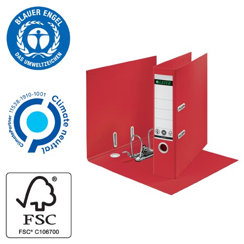 Recycle Colours Lever Arch File A4 80mm Red (Pack of 10) 10180025