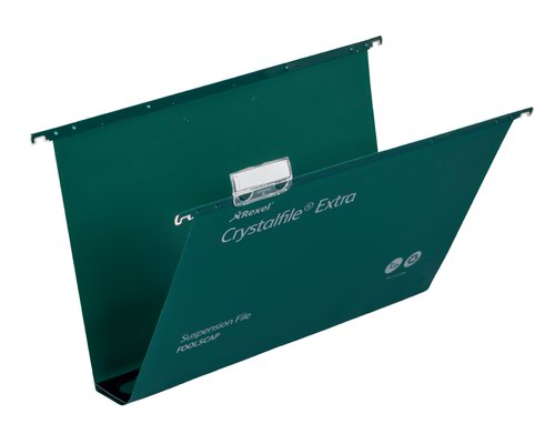 Rexel Crystalfile Extra Suspension File Polypropylene 50mm Wide-base Foolscap Green Ref3000112 [Pack 25] 4050024 Buy online at Office 5Star or contact us Tel 01594 810081 for assistance