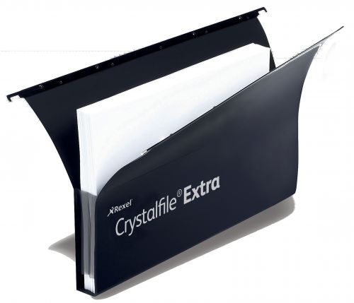 Rexel Crystalfile Extra Secura Suspension File Polypropylene 30mm Foolscap Black Ref 3000087 [Pack 20] ACCO Brands