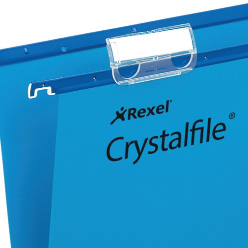 Rexel Crystalfile Extra Suspension File Polypropylene 15mm V-base Foolscap Blue Ref 70630 [Pack 25]