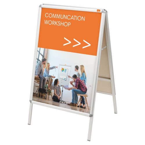 Nobo Poster A-Frame Pavement Display Board with Snap Frame, Aluminium Frame, Silver, Double Sided, 700x1000mm