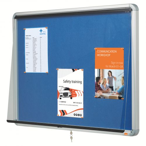 Nobo Premium Plus Blue Felt Lockable Noticeboard Display Case 9 x A4 709x970mm 1902556