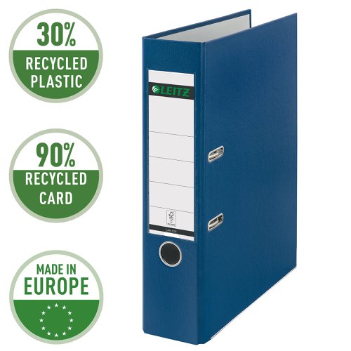 Leitz 180° Lever Arch files are high quality files for professional office users. Durable materials and 180° mechanism ensure good performance and efficiency. The Leitz 180° mechanism is unique and opens to a full 180°, providing you with a 50% wider opening and the opportunity to file from both sides. This saves 20% of your time filing as you do not have to remove papers to insert an extra sheet. The mechanism has been tested 12,000 times and will always align. These lever arch files also hold up to 600 sheets of paper, 100 more than standard files so less space is needed and are designed to hold foolscap size documents. Made from heavyweight 100% recycled board covered in wipeclean polypropylene with thumbhole, rado rings and metal shoes for secure storage and user-friendly handling. Available in a wide variety of colours to cover all requirements, match to your company logo or home office design. Pack of 10 files is supplied.