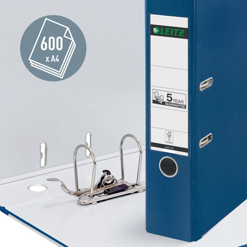 Leitz 180° Lever Arch files are high quality files for professional office users. Durable materials and 180° mechanism ensure good performance and efficiency. The Leitz 180° mechanism is unique and opens to a full 180°, providing you with a 50% wider opening and the opportunity to file from both sides. This saves 20% of your time filing as you do not have to remove papers to insert an extra sheet. The mechanism has been tested 12,000 times and will always align. These lever arch files also hold up to 600 sheets of paper, 100 more than standard files so less space is needed and are designed to hold foolscap size documents. Made from heavyweight 100% recycled board covered in wipeclean polypropylene with thumbhole, rado rings and metal shoes for secure storage and user-friendly handling. Available in a wide variety of colours to cover all requirements, match to your company logo or home office design. Pack of 10 files is supplied.