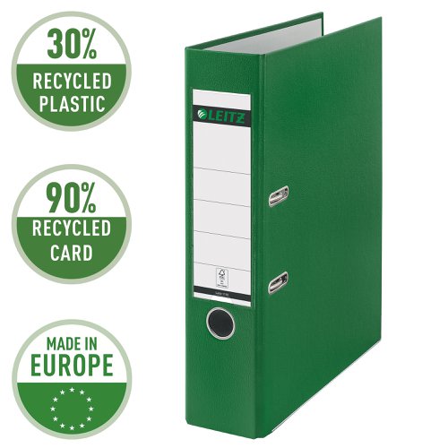 Leitz 180° Lever Arch files are high quality files for professional office users. Durable materials and 180° mechanism ensure good performance and efficiency. The Leitz 180° mechanism is unique and opens to a full 180°, providing you with a 50% wider opening and the opportunity to file from both sides. This saves 20% of your time filing as you do not have to remove papers to insert an extra sheet. The mechanism has been tested 12,000 times and will always align. These lever arch files also hold up to 600 sheets of paper, 100 more than standard files so less space is needed and are designed to hold foolscap size documents. Made from heavyweight 100% recycled board covered in wipeclean polypropylene with thumbhole, rado rings and metal shoes for secure storage and user-friendly handling. Available in a wide variety of colours to cover all requirements, match to your company logo or home office design. Pack of 10 files is supplied.