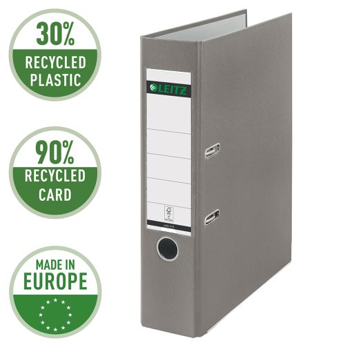 Leitz 180° Plastic Lever Arch File Foolscap 80 mm - Grey  - Outer carton of 10 11101085 Buy online at Office 5Star or contact us Tel 01594 810081 for assistance