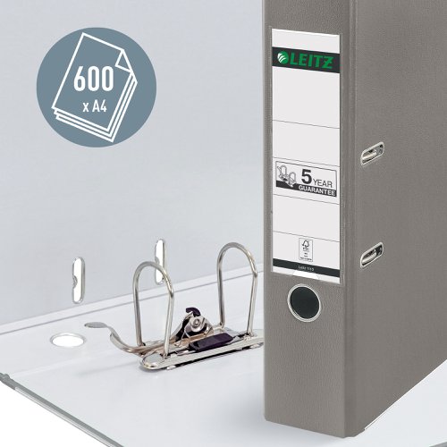 Leitz 180° Plastic Lever Arch File Foolscap 80 mm - Grey  - Outer carton of 10 11101085 Buy online at Office 5Star or contact us Tel 01594 810081 for assistance