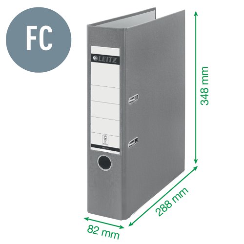 Leitz 180° Plastic Lever Arch File Foolscap 80 mm - Grey  - Outer carton of 10 11101085 Buy online at Office 5Star or contact us Tel 01594 810081 for assistance