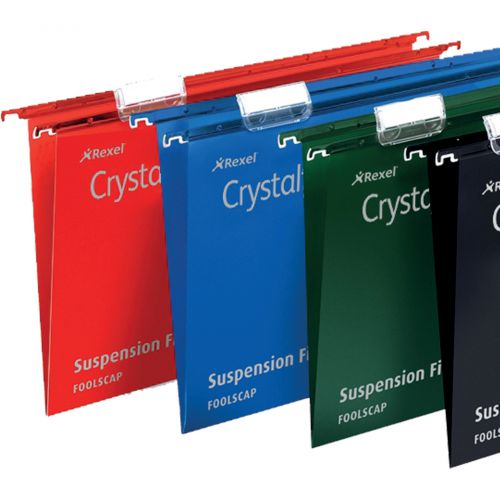 Rexel Crystalfile Extra Suspension File Polypropylene 15mm V-base Foolscap Green Ref 70628 [Pack 25]