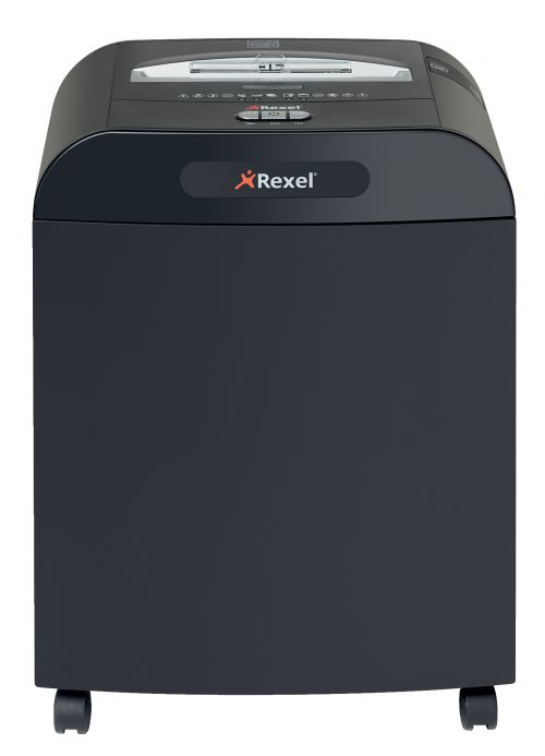 Protect your confidential and valuable information from being stolen by shredding any documents that may put your business at risk from identity fraud. The Rexel Mercury RDX1850 departmental shredder is perfect for a shared office of 10-20 users and has an S3 security level which means that it shreds paper into unreadable confetti style particles (sized 4 x 45mm) making it ideal for sensitive data. Paper jams in a shredder are time consuming, frustrating, messy and sometimes costly. With the RDX1850 shredder, paper jams are a thing of the past. Featuring the revolutionary Mercury jam free technology, the RDX1850 has a unique brightly lit indicator next to the paper entry feeder that warns you whether you are trying to feed too much paper into the shredder in one go. A red light indicates too much paper and the green light means there is no risk of jamming. The RDX1850 is an ultra-quiet shredder that can shred up to 19 sheets of 70gsm paper in a continuous single feed as well as CD’s, credit cards, paperclips and staples. Specifically designed for the bulk shredding, it features a pull-out frame for 50 litre waste sacks that holds up to 450 sheets of 70gsm paper. The front opening waste compartment enables simple and mess free emptying and the shredder cuts off automatically when the sack is full. This shredder goes into power saving mode after 2 minutes of non use which reduces any unnecessary power usage making it an ideal choice for the environmentally friendly office. With a clear, easy to use LED control panel, castors for easy manoeuvring around the office and storage pockets inside the door for waste sacks and oil sheets, the stylish RDX1850 is a practical choice for a busy office environment.Conforms to DIN level P-3* Using 70gsm weight paper