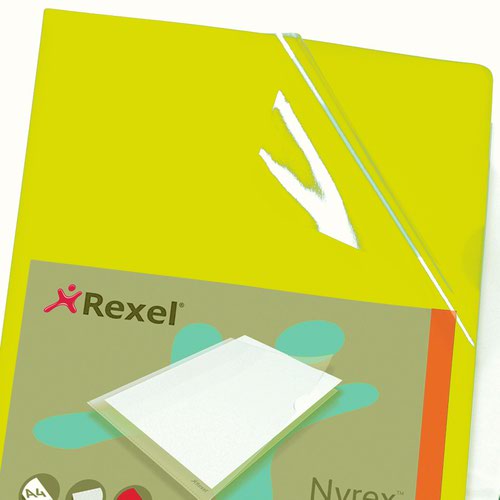 Rexel Nyrex Premium A4 Document Folder, Yellow Embossed, 100mic, Cut Flush, L-Folder, Pack of 25 - Outer carton of 4