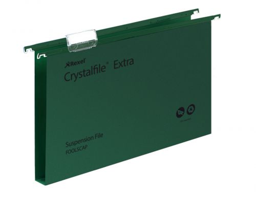 28277AC - Rexel Crystalfile Extra Foolscap Suspension File Polypropylene 30mm Green (Pack 25) 70631