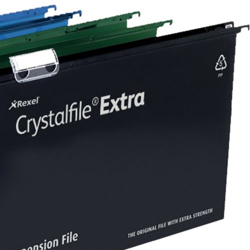 Rexel Crystalfile Extra Suspension File Polypropylene 30mm Foolscap Green Ref 70631 Pack of 25