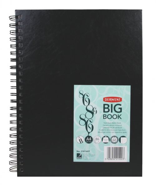 Derwent Big Book A4 Hard Back Sketch Book, Wire Bound Spine, 86 Sheets of Perforated Acid Free 110gsm Paper - Outer carton of 4