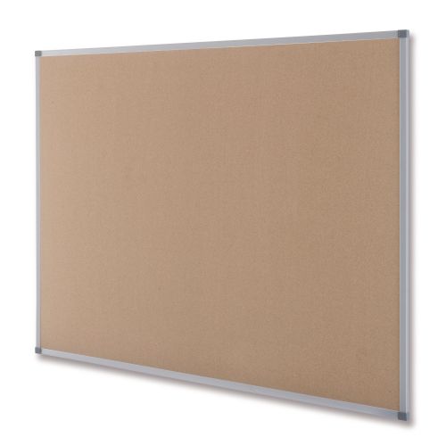 Cork notice board with a modern stylish aluminium trim and fixed with a through corner wall mounting. Excellent cork notice board surface to pin and display your notices.Size: 900x600mm.