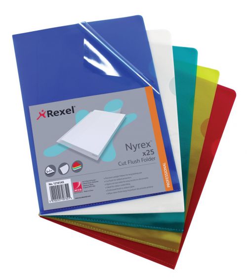 Rexel Nyrex Cut Flush Folder A4 Assorted (Pack of 25) 12161AS